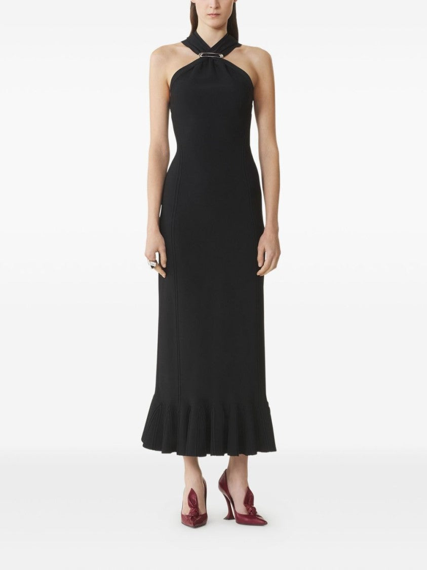 Lanvin Black Halterneck Silver Hardware Pleated Dress