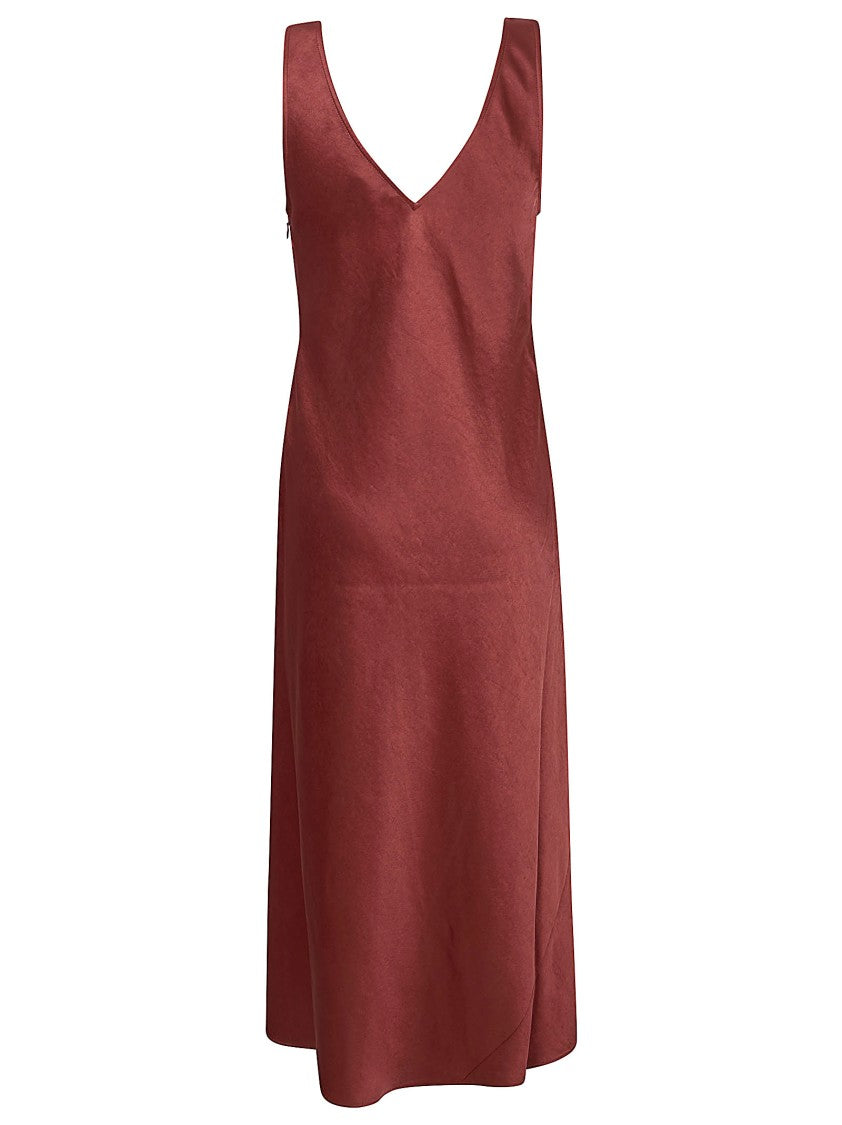 Polo Ralph Lauren Calf-Length Satin A-Line Dress With V-Neck And Refined Finish