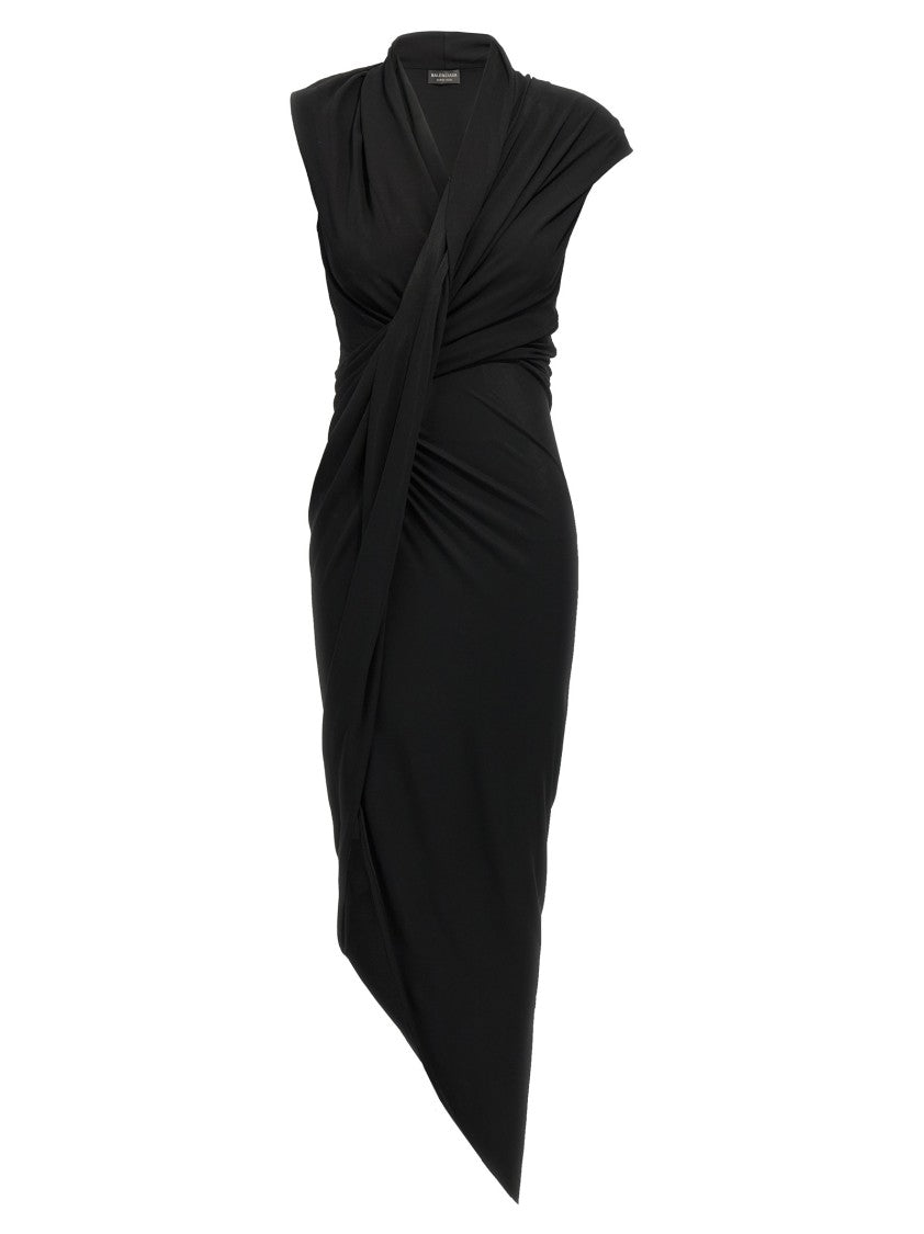 Balenciaga Asymmetrical Hem Black Midi Dress