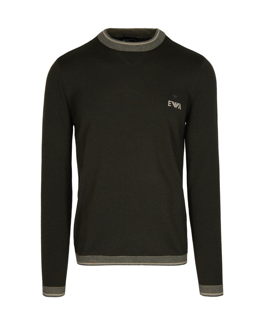 Emporio Armani Crew Neck Virgin Wool Sweater With Contrasting Details