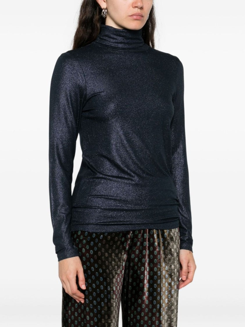 Majestic Filatures High Turtleneck Blue Sweater With Subtle Shimmer