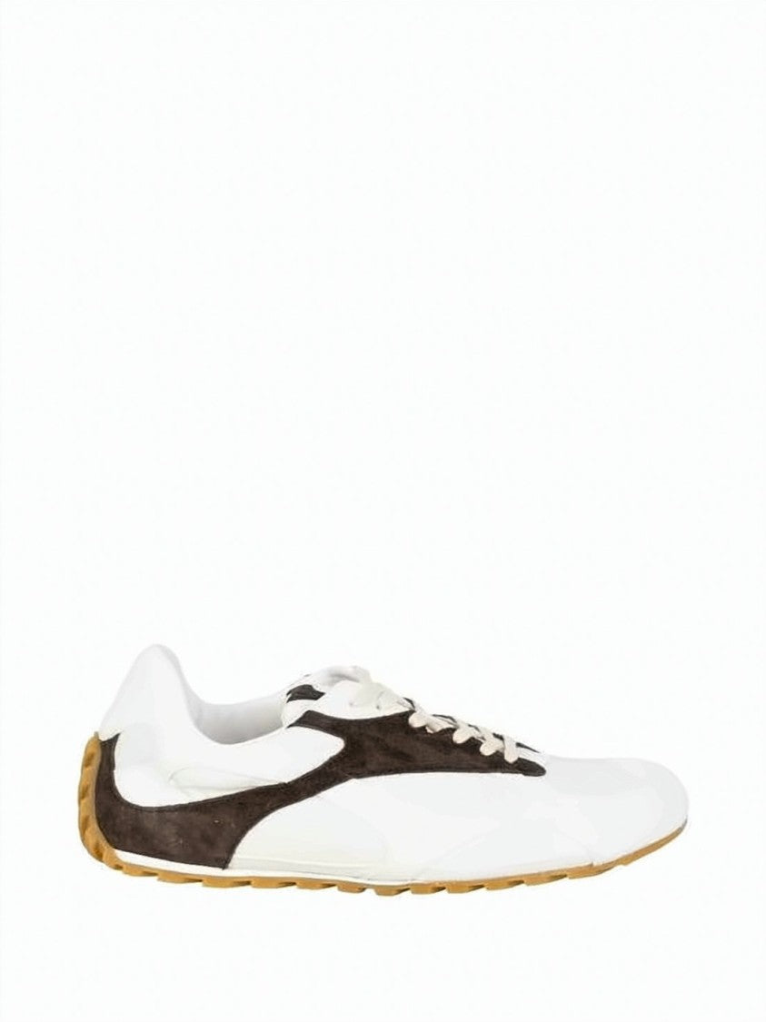 Bottega Veneta White Calf Leather Sneakers With Suede Accents