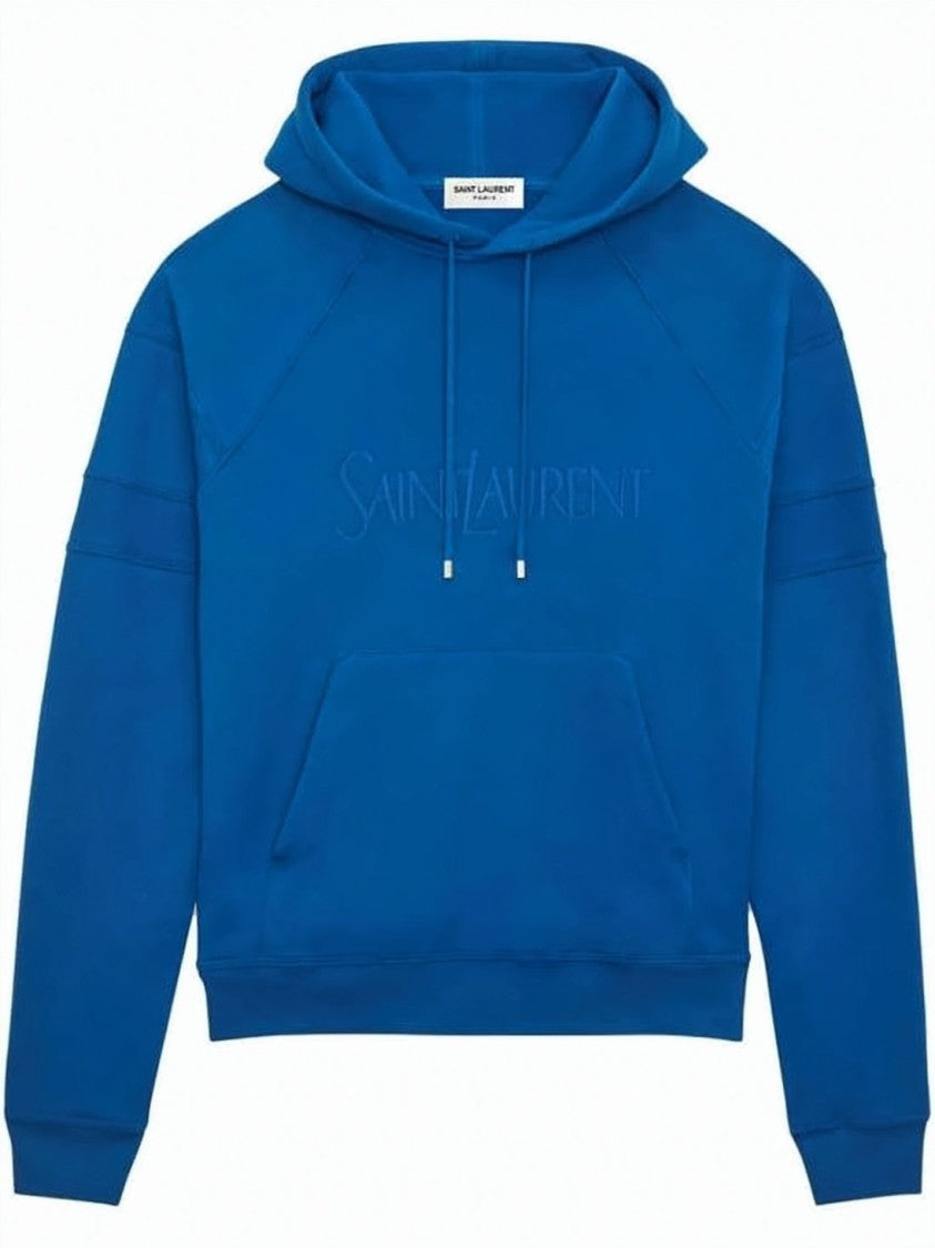 Saint Laurent Vibrant Blue Cotton Hoodie With Drawstring And Kangaroo Pocket