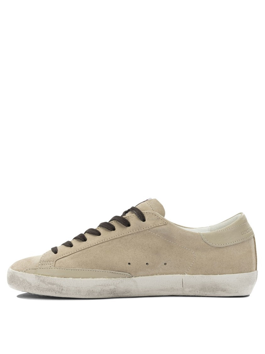 Golden Goose Beige Suede Slip-On Sneakers With Distressed White Sole