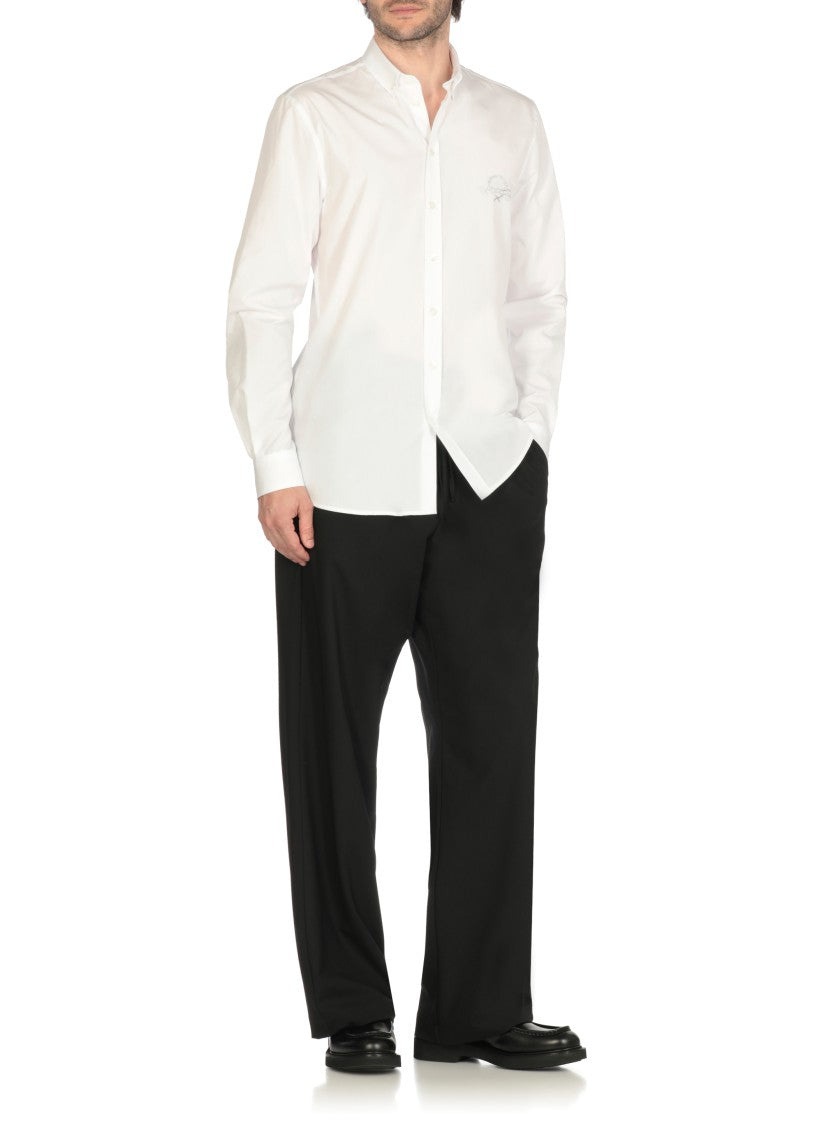 Moschino White Cotton Shirt With Contrasting Logo Embroidery