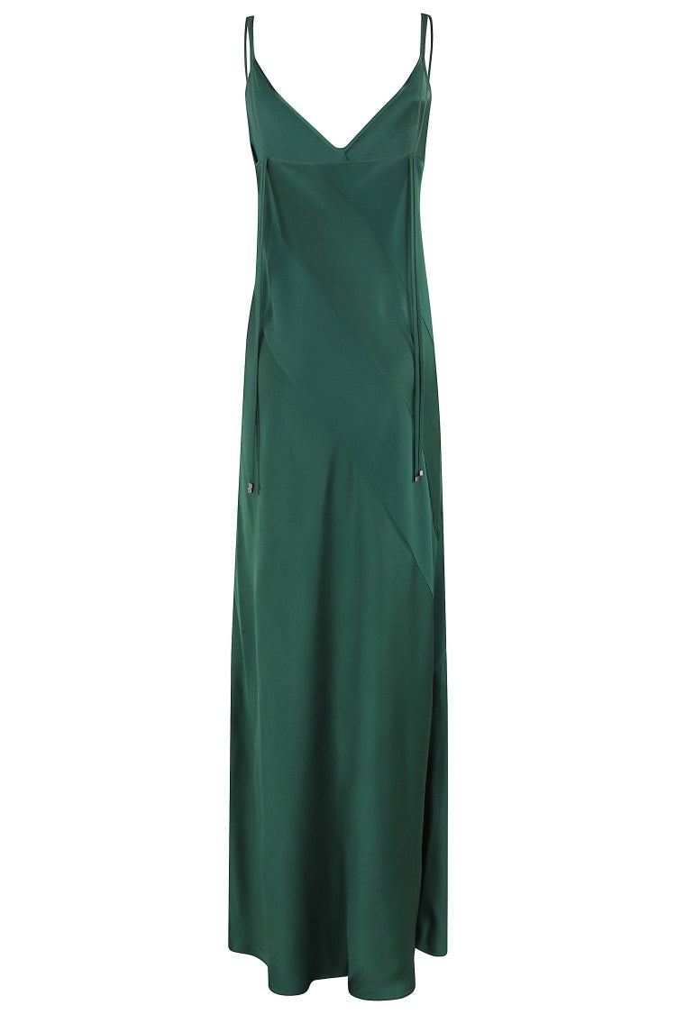 Antonelli Green Luna Deep V-Neck Acetate-Blend Long Dress