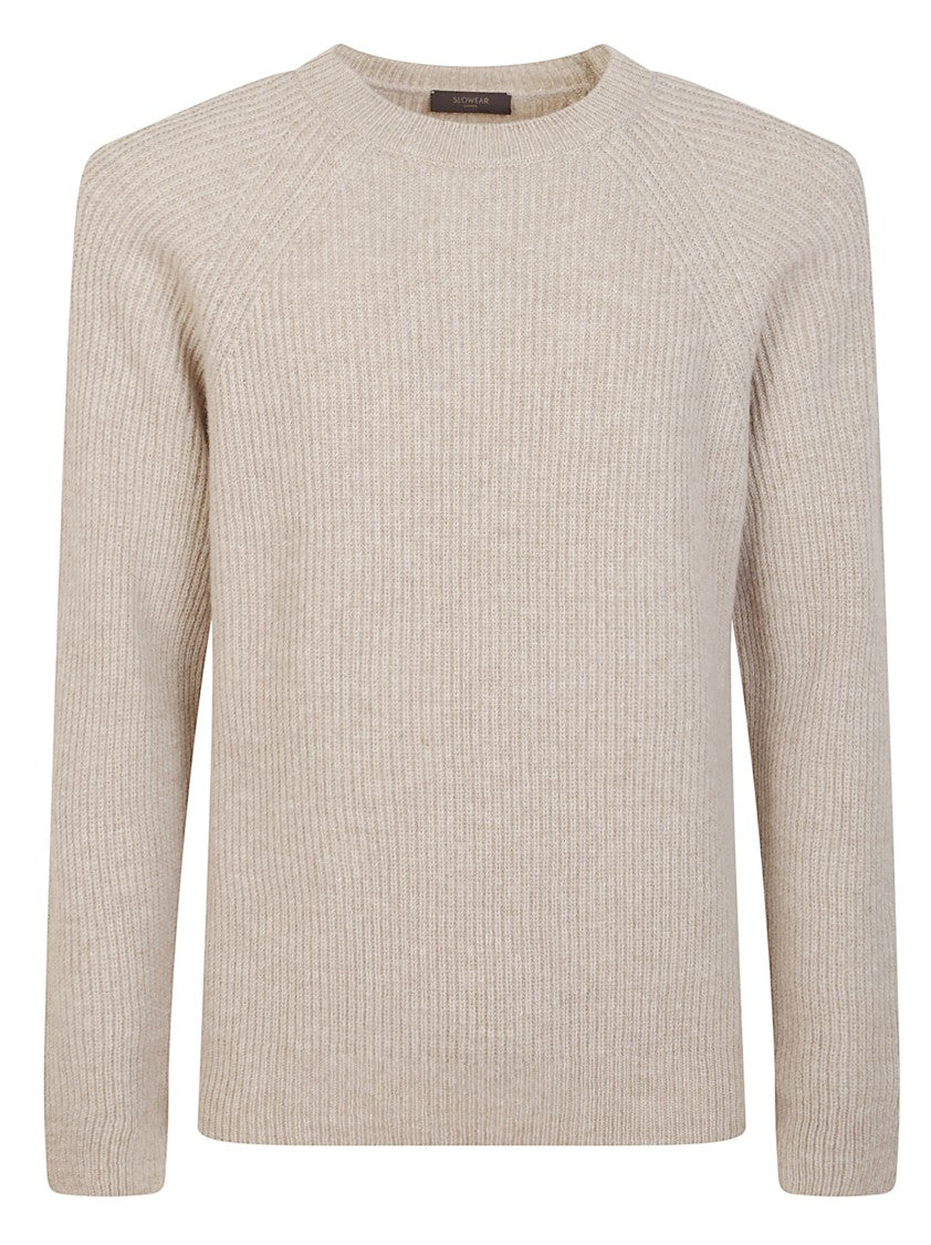 Zanone Beige English Rib Wool Sweater With Crew Neck And Ribbed Details
