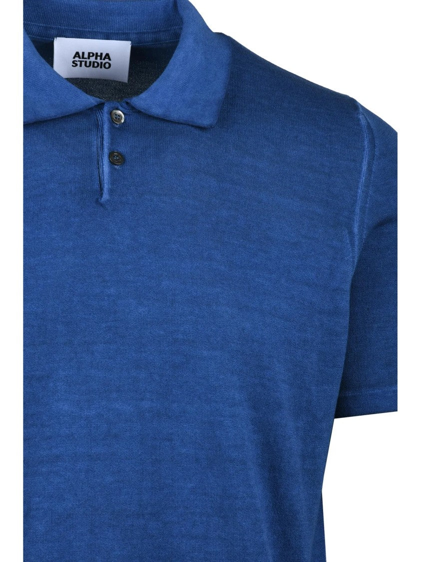 Alpha Studio Indigo Cotton Knit Polo