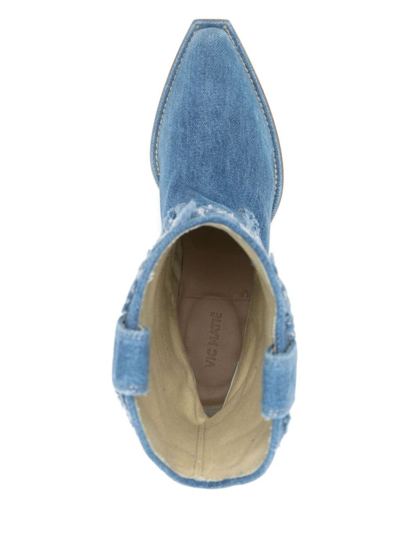 Vic Matié Blue Cuban Heel Double Pull Boots