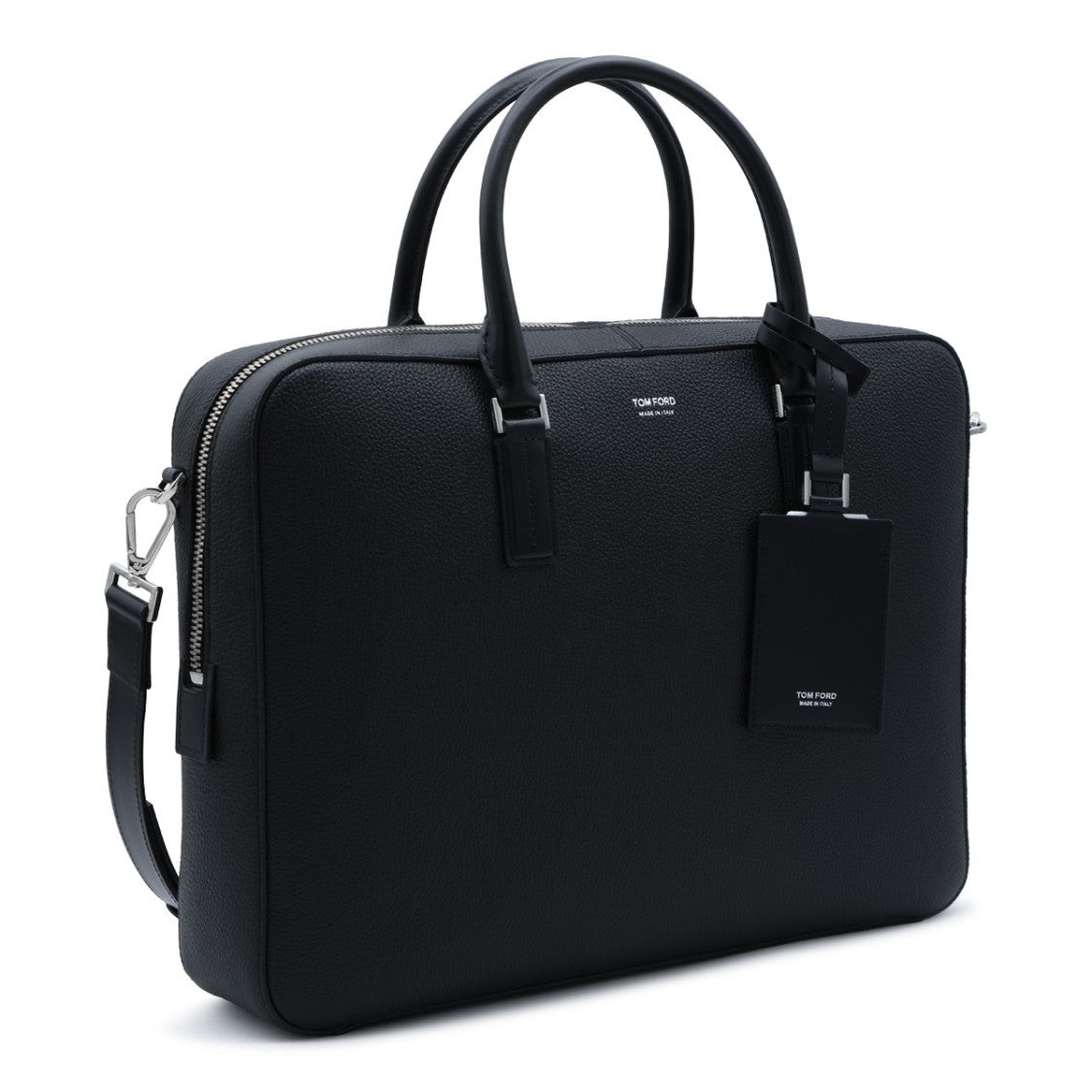 Tom Ford Black Pebbled Leather Dual-Handle Briefcase