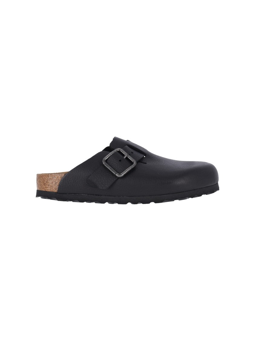 Birkenstock Slip-On Mules With Rounded Toe And Metal Buckle Detail