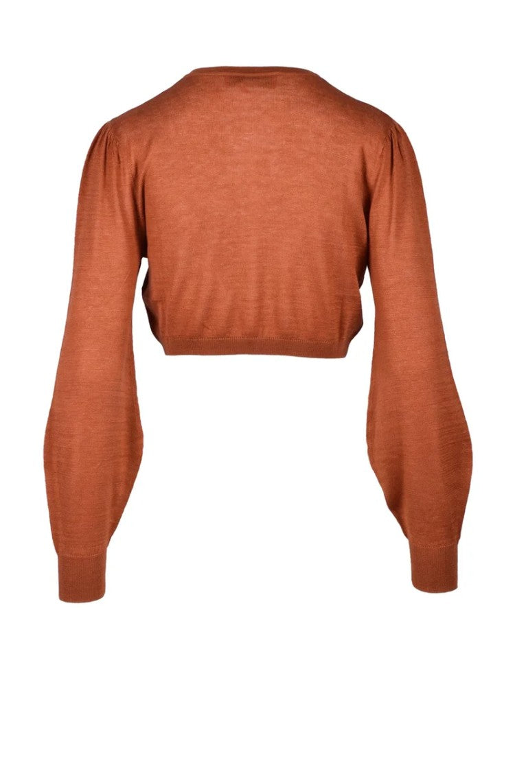 Wild Cashmere Cropped Cardigan With Silk And Cashmere Blend In Cognac