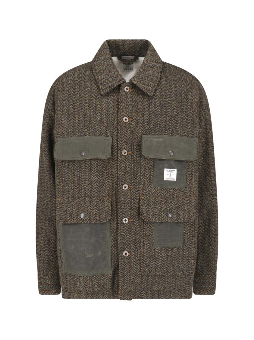 Roy Roger's Brown Herringbone Classic Collar Wool-Blend Jacket