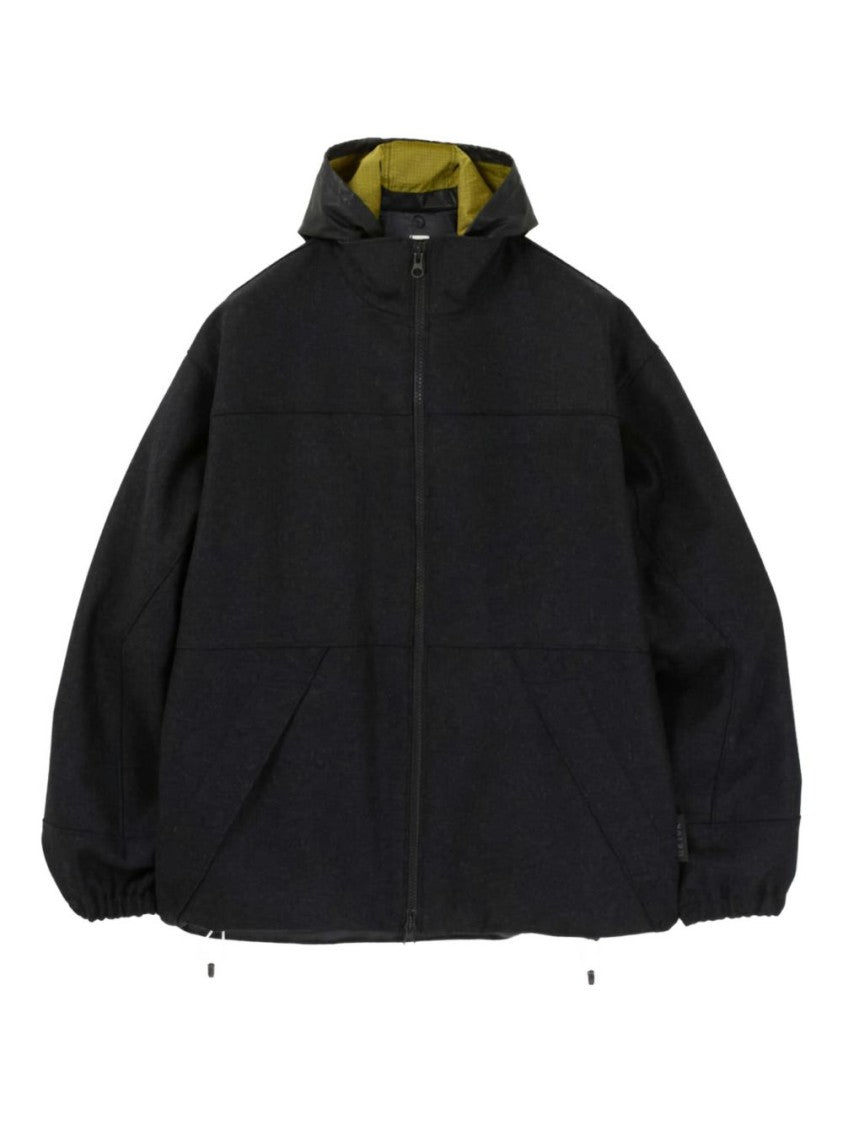 Gr10k Hooded Black Logo Jacket With Contrasting Lining And Adjustable Features