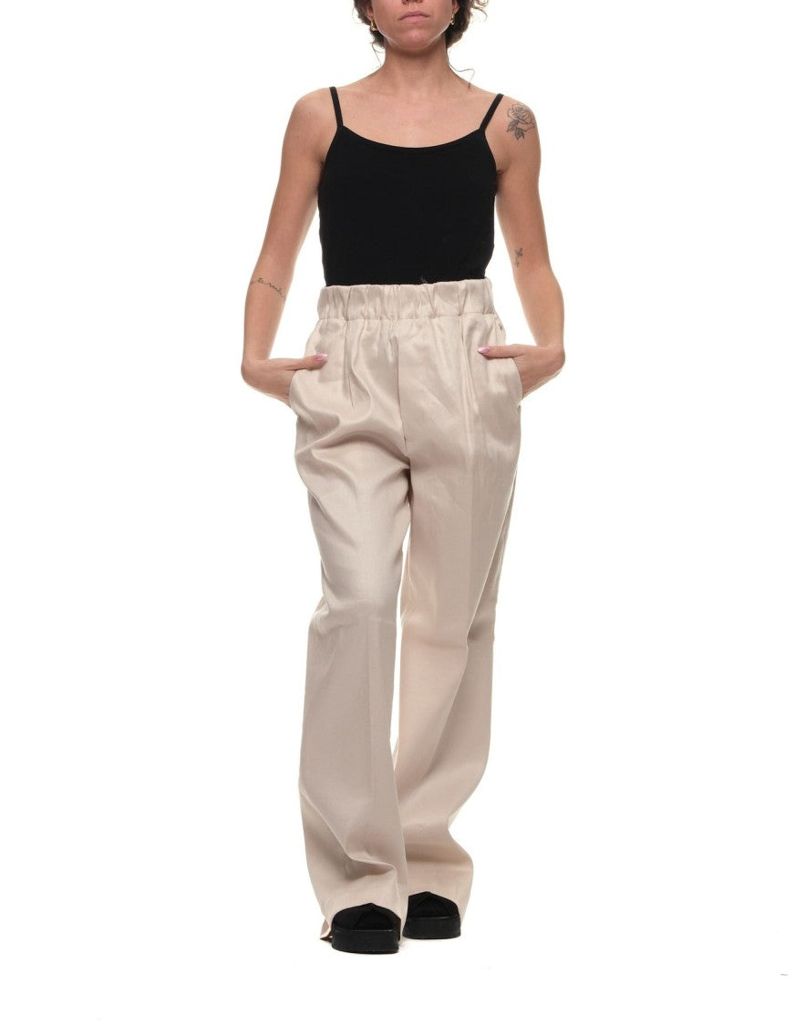 Nine In The Morning Ivory Cara Linen-Blend Wide-Leg Pants