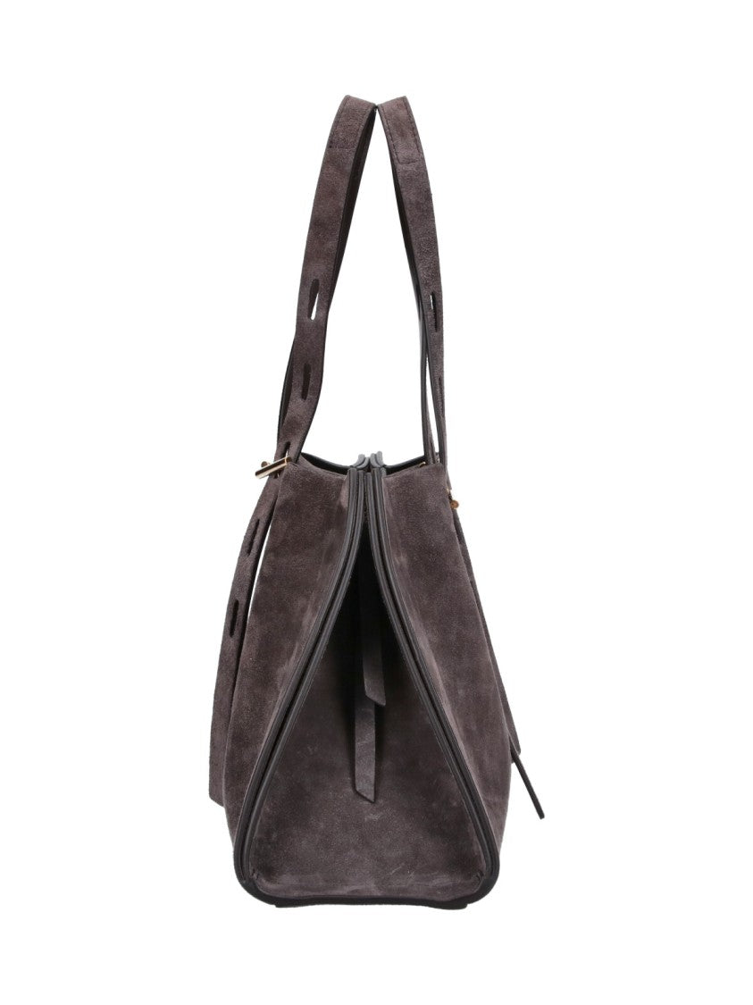 Minobossi Brown Paulina Calfskin Suede Double-Handle Handbag