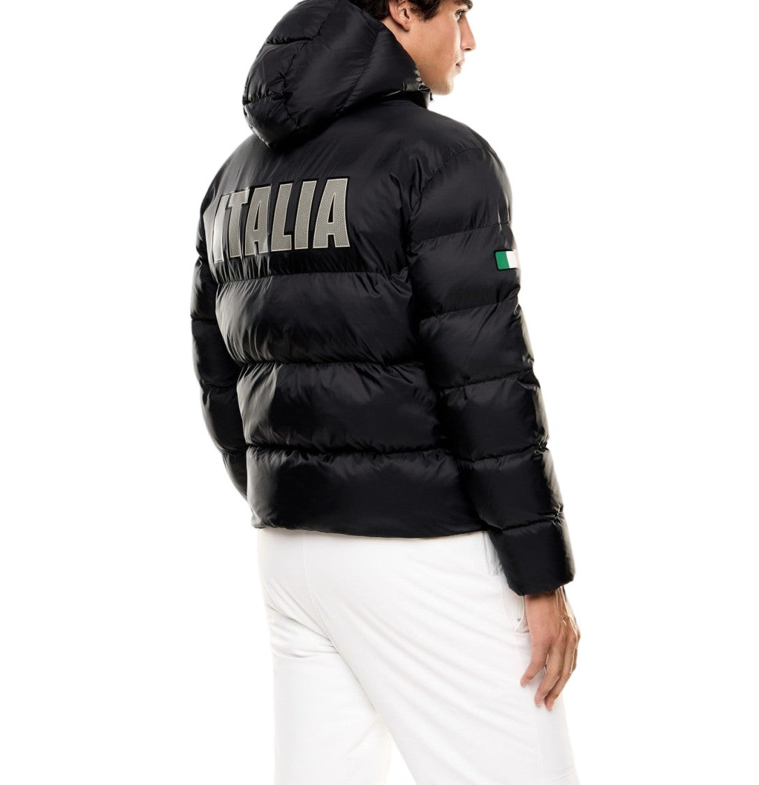 Ea7 Emporio Armani Italia-Emblazoned Black Bomber Jacket With Stand-Up Collar