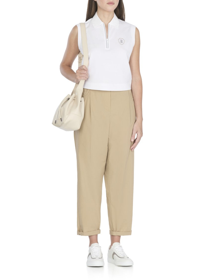Brunello Cucinelli Sleeveless White Cotton Polo Shirt
