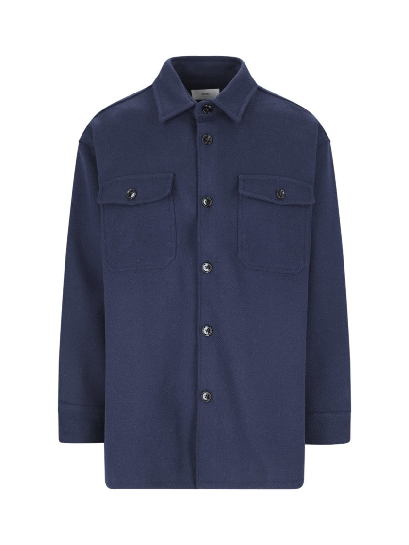 Ami Virgin Wool Blue Shirt Jacket