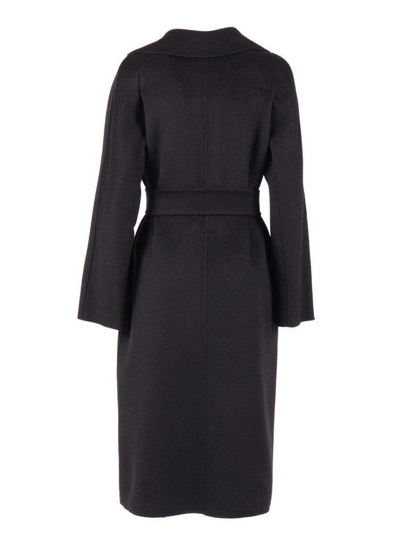 Max Mara Black Cles Knee-Length Wrap Belted Coat