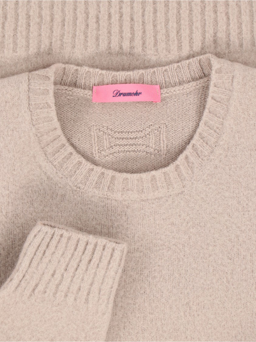 Drumohr Classic Knit Beige Sweater With Ribbed Cuffs