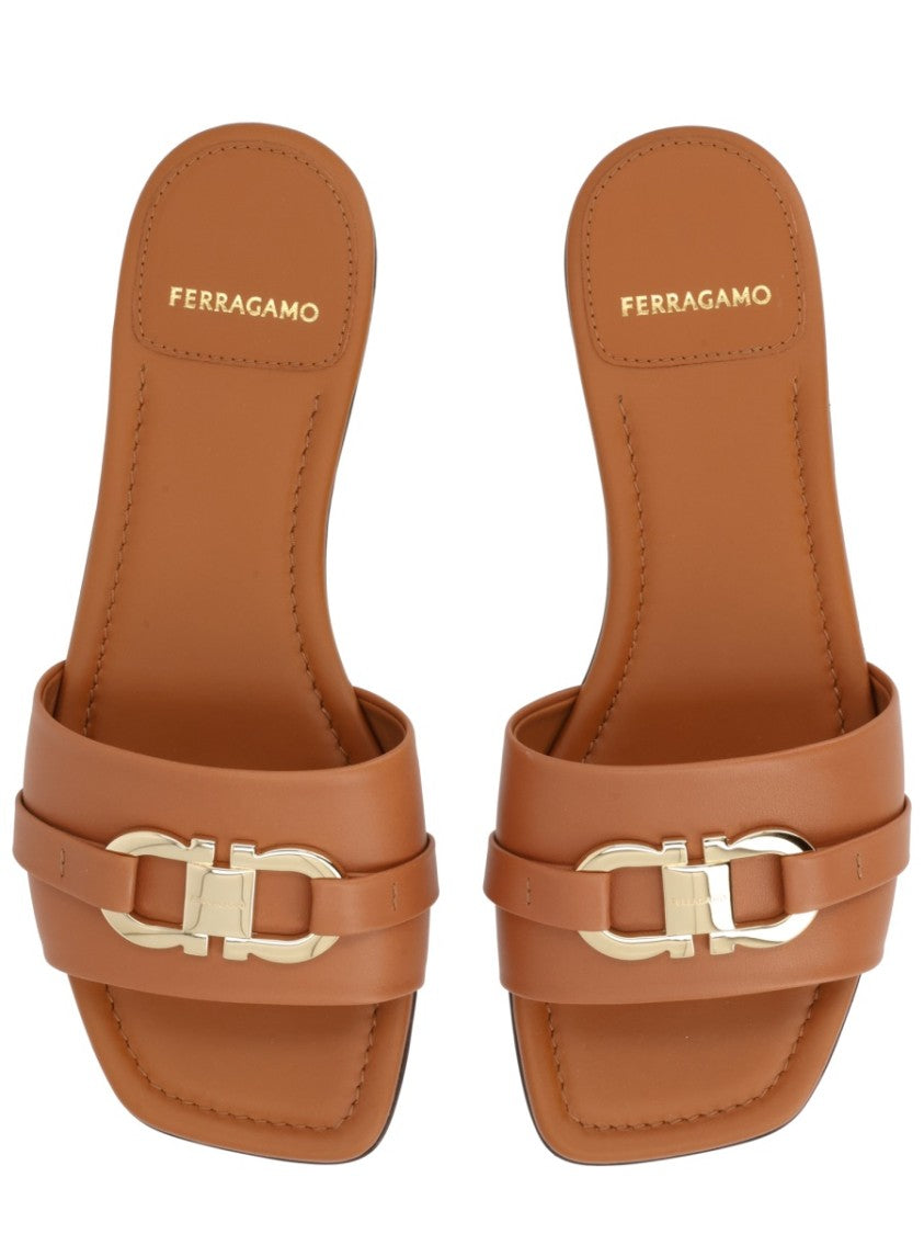 Ferragamo Gancini Calf Leather Minimalist Mules