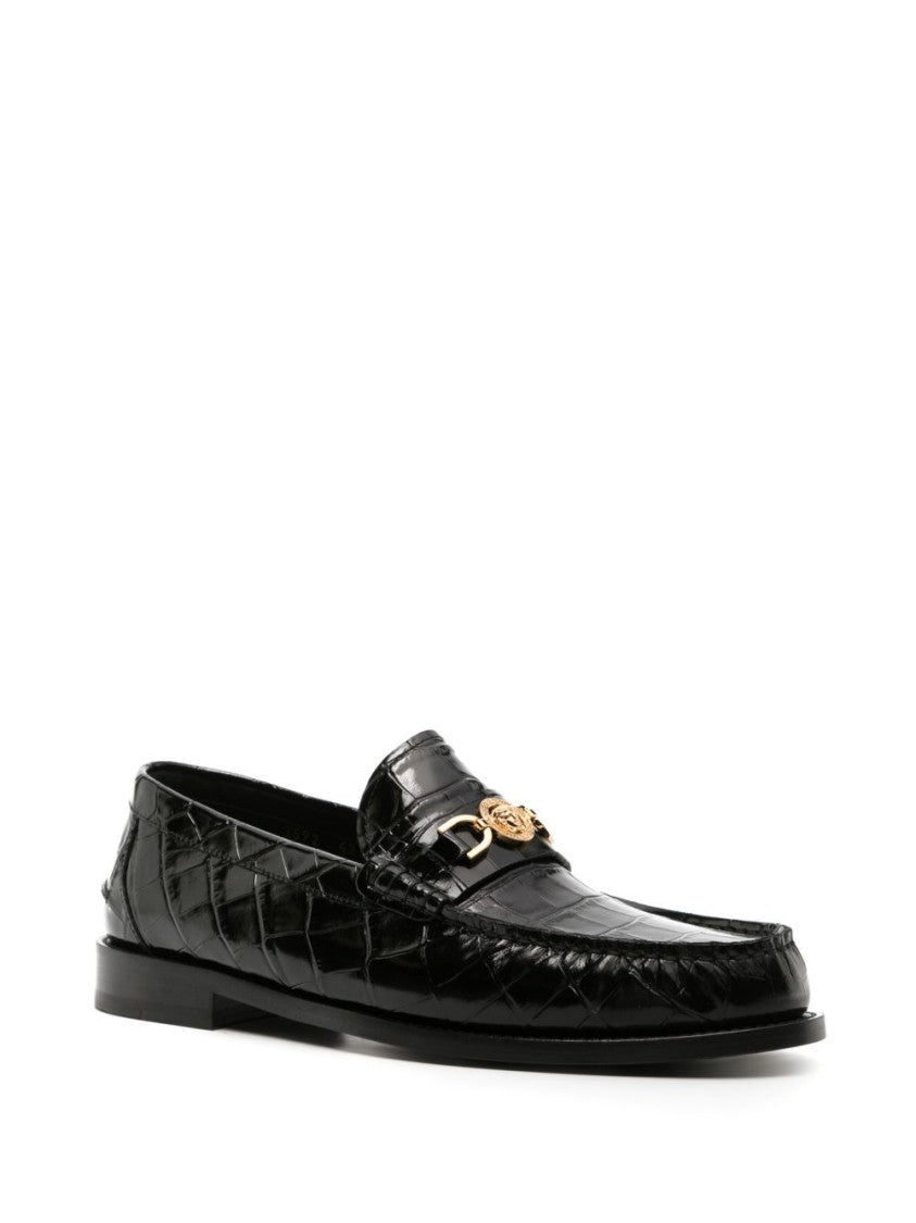 Versace Black Silk And Nylon Pointed Flats