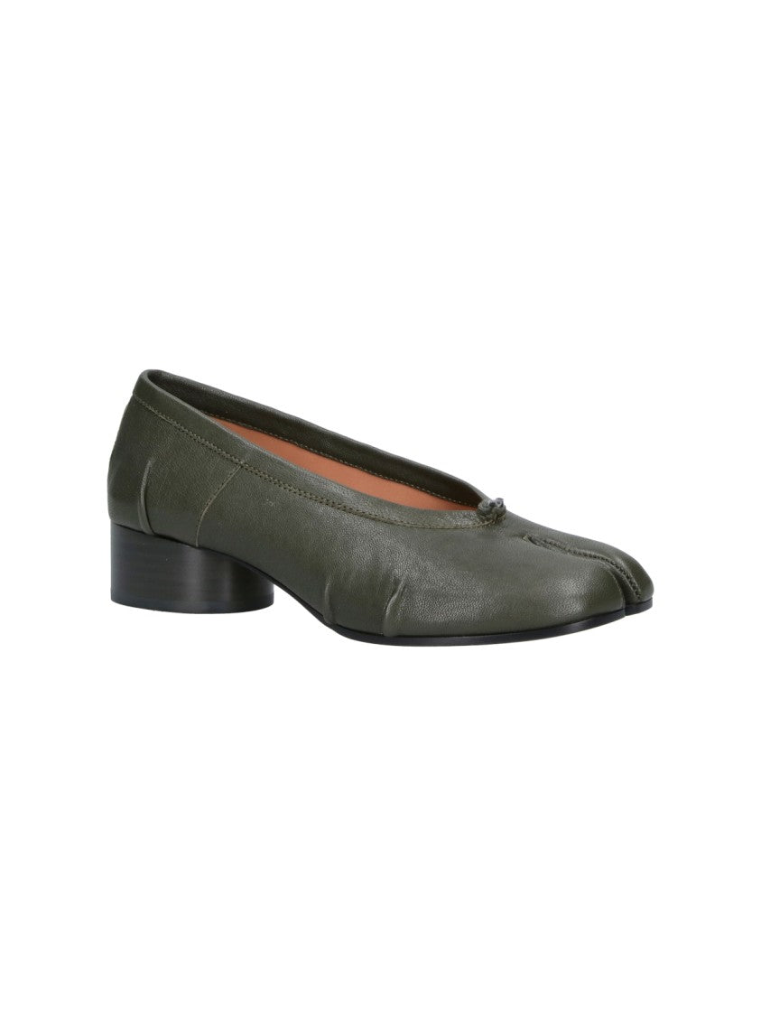 Maison Margiela Green Tabi Cylindrical Heel Leather Flats
