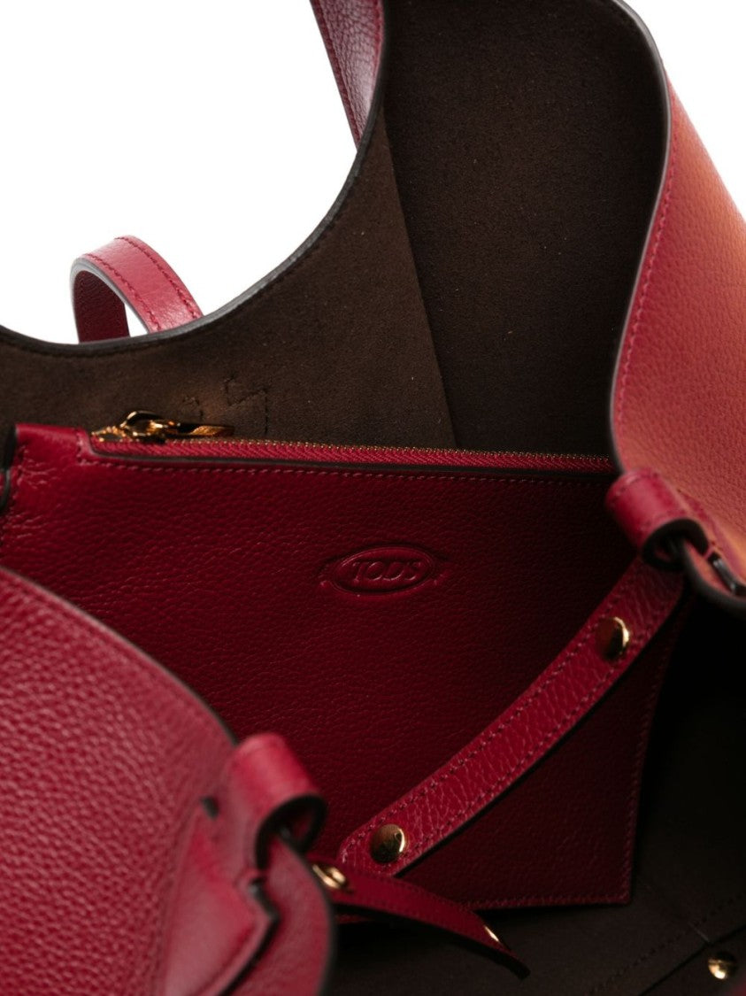 Tod's Deep Red Calfskin Shopper Bag