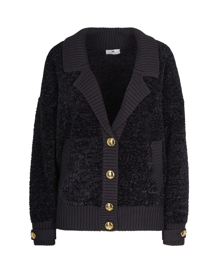 Elisabetta Franchi Black Bouclé Chenille Cardigan