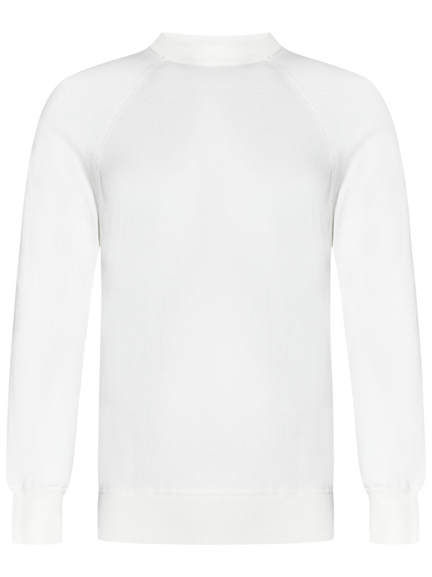 Malo White Crewneck Sweater In Soft Indian Cotton