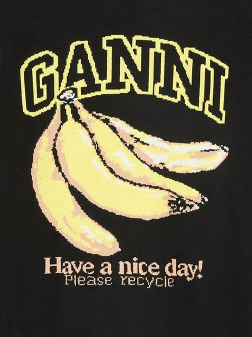 Ganni Black Banana Print Playful Slogan Sweatshirt