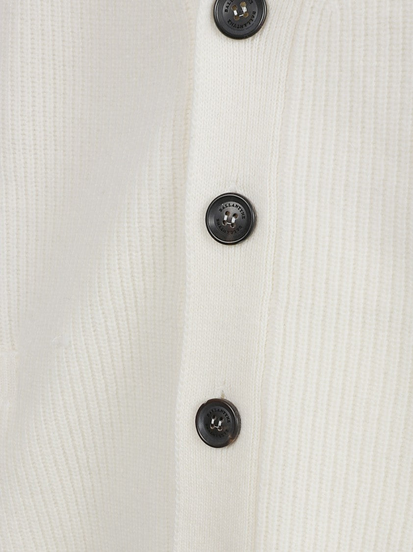 Ballantyne Ribbed Knit Cardigan Sweater With Deep V-Neckline