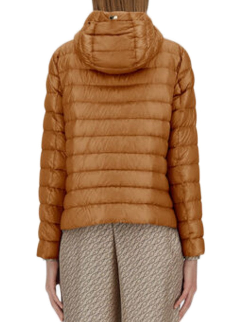 Herno Lightweight Quilted Camel Jacket With Grosgrain Detailing