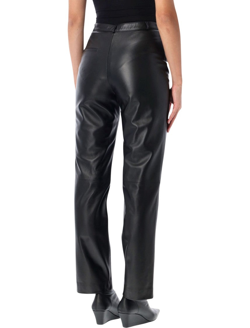 Loulou De Saison Straight Cut Lambskin Leather Pants With Mid-Rise Waist