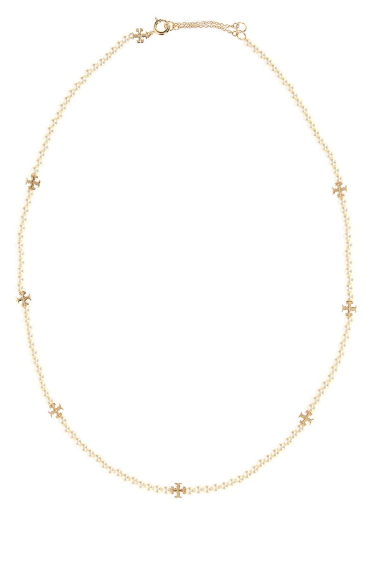 Tory Burch Ivory Pearl Necklace With Gold-Tone Cross Accents