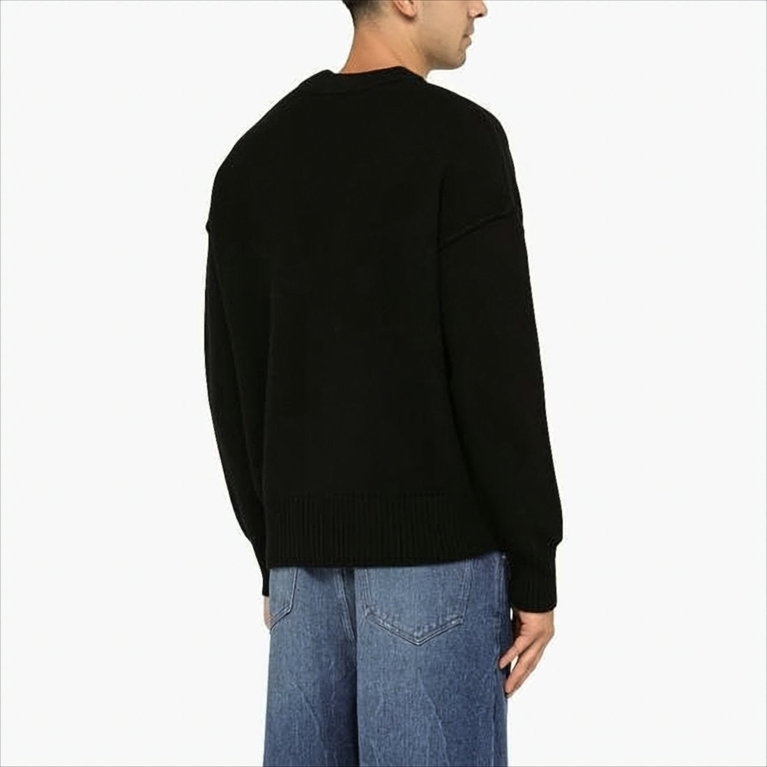 Ami Wool Cardigan With Deep V-Neckline And Heart Motif