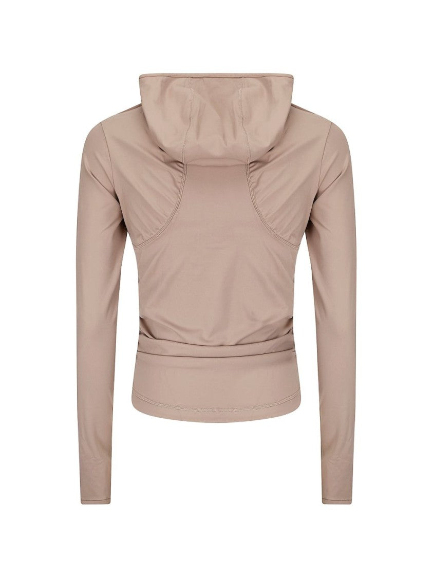 Adidas By Stella Mccartney Hooded Beige Top With Partial Zip And Flared Hem