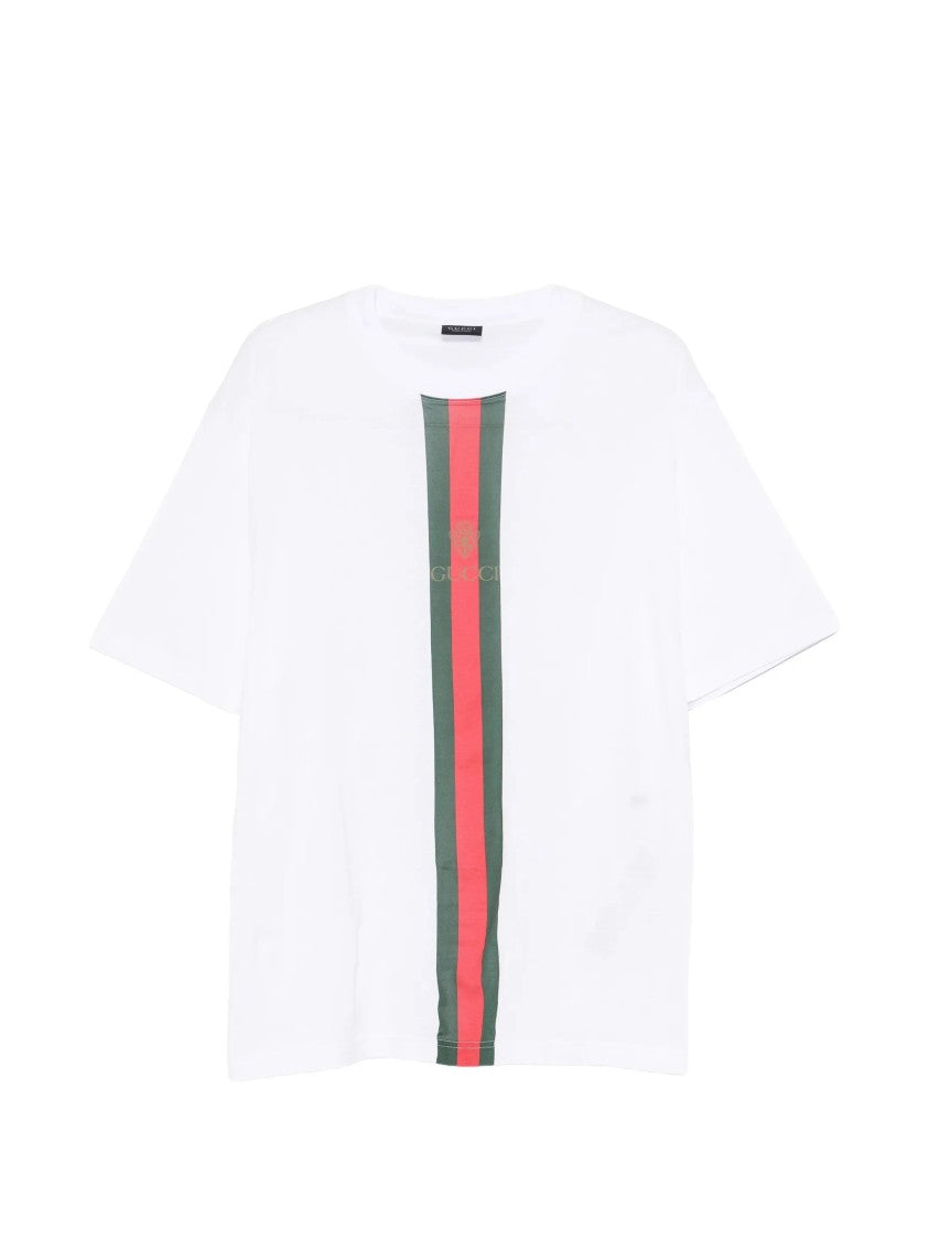 Gucci White Crewneck Vertical Stripe Cotton T-Shirt