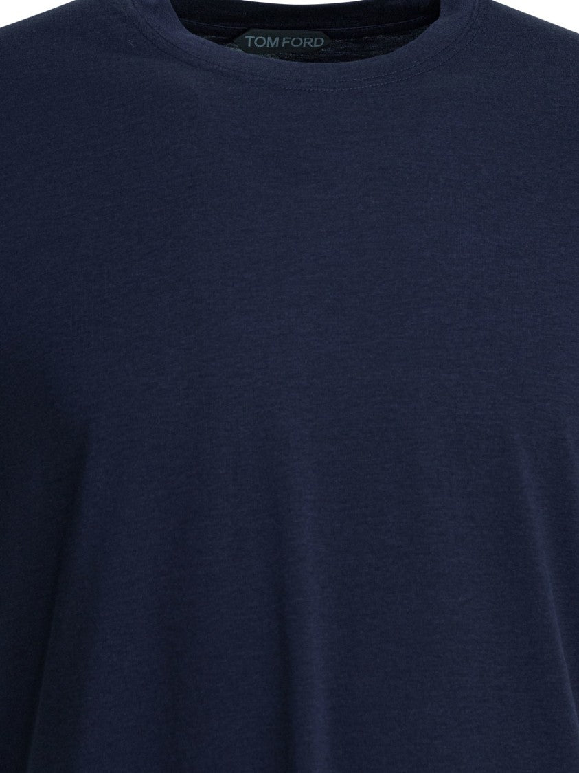 Tom Ford Lightweight Lyocell-Cotton T-Shirt With Riveted Crew Neck