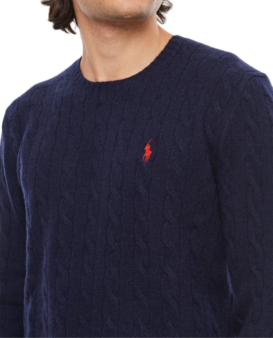 Polo Ralph Lauren Blue Cable-Knit Wool-Cashmere Crewneck Sweater