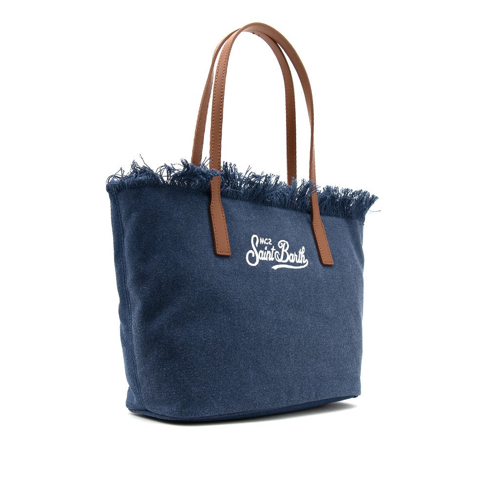 Mc2 Saint Barth Medium Tote Bag With Textured Deep Navy Fabric
