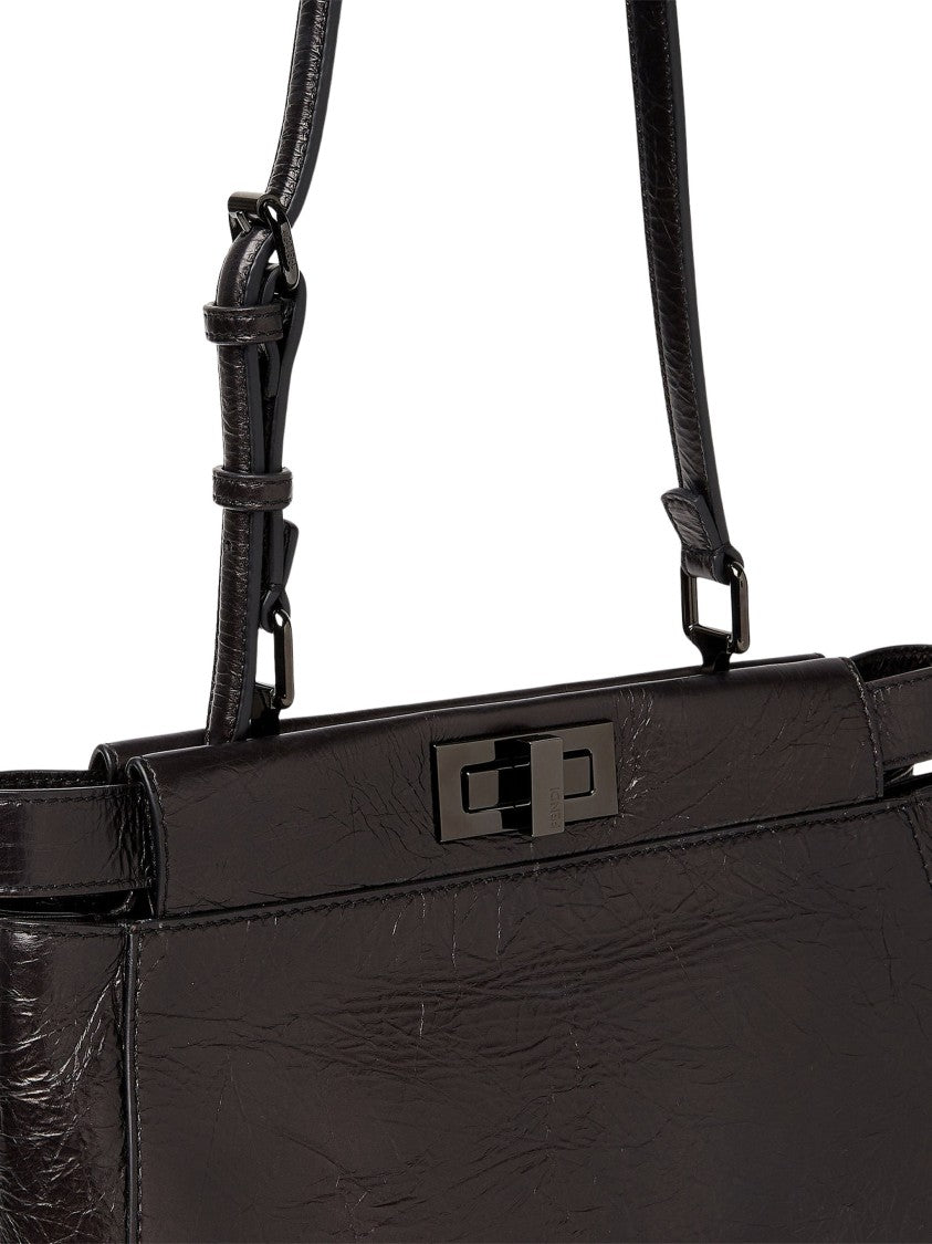 Fendi My Peekaboo S Small Textured Calf Leather Shoulder Bag