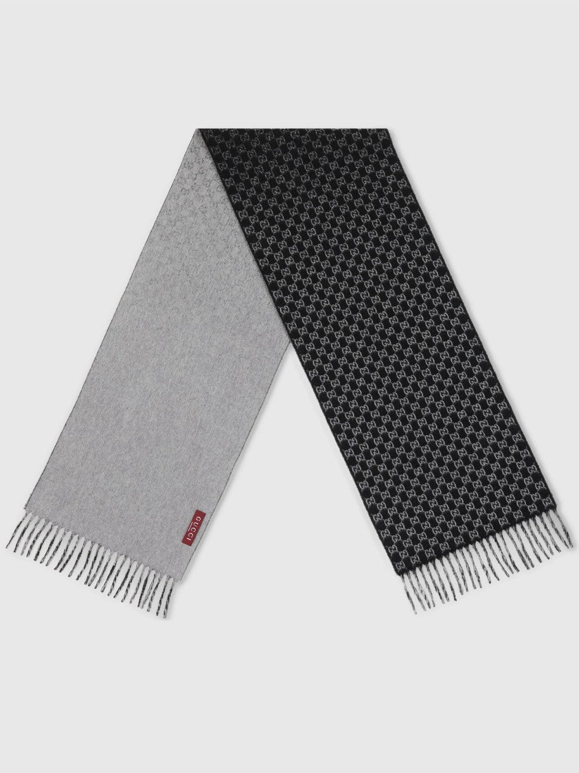 Gucci Black/Grey Logo Shade Reversible Gg Scarf