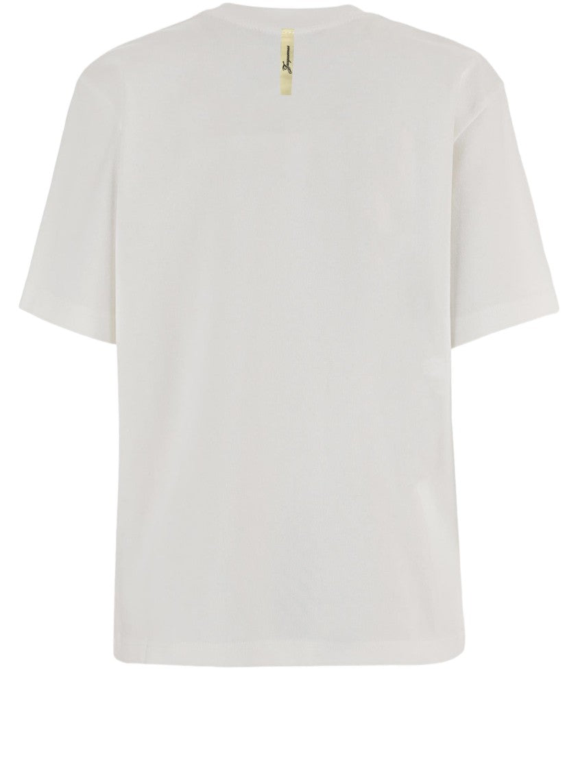 Jacquemus Minimalist White Cotton And Hemp T-Shirt With Logo Detail