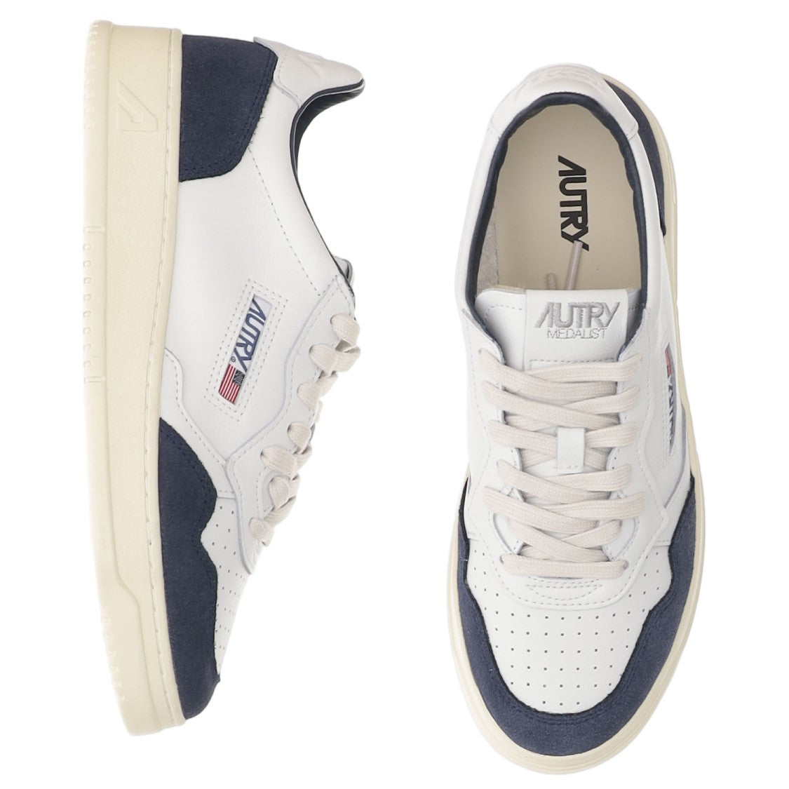 Autry Round Toe Leather Sneakers With Suede Inserts And Logo Details