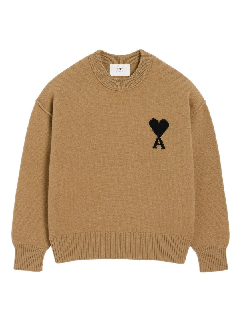 Ami Bronze Knit Sweater With Inside-Out Seams And Heart Logo