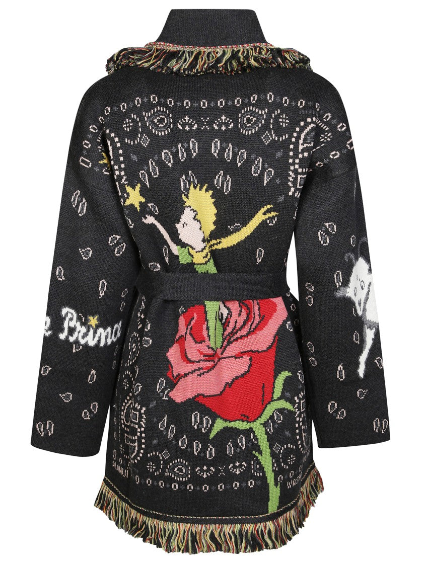 Alanui Black Cardigan With Colorful Graphic Motifs