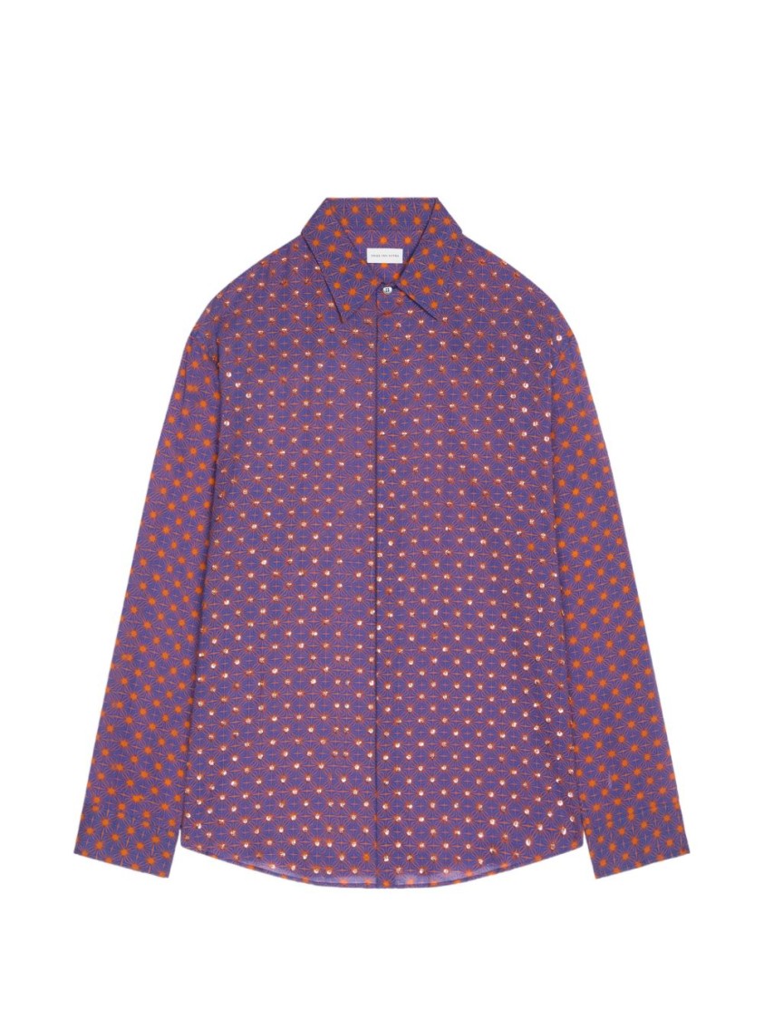 Dries Van Noten Orange Purple All Over Embroidery Shirt