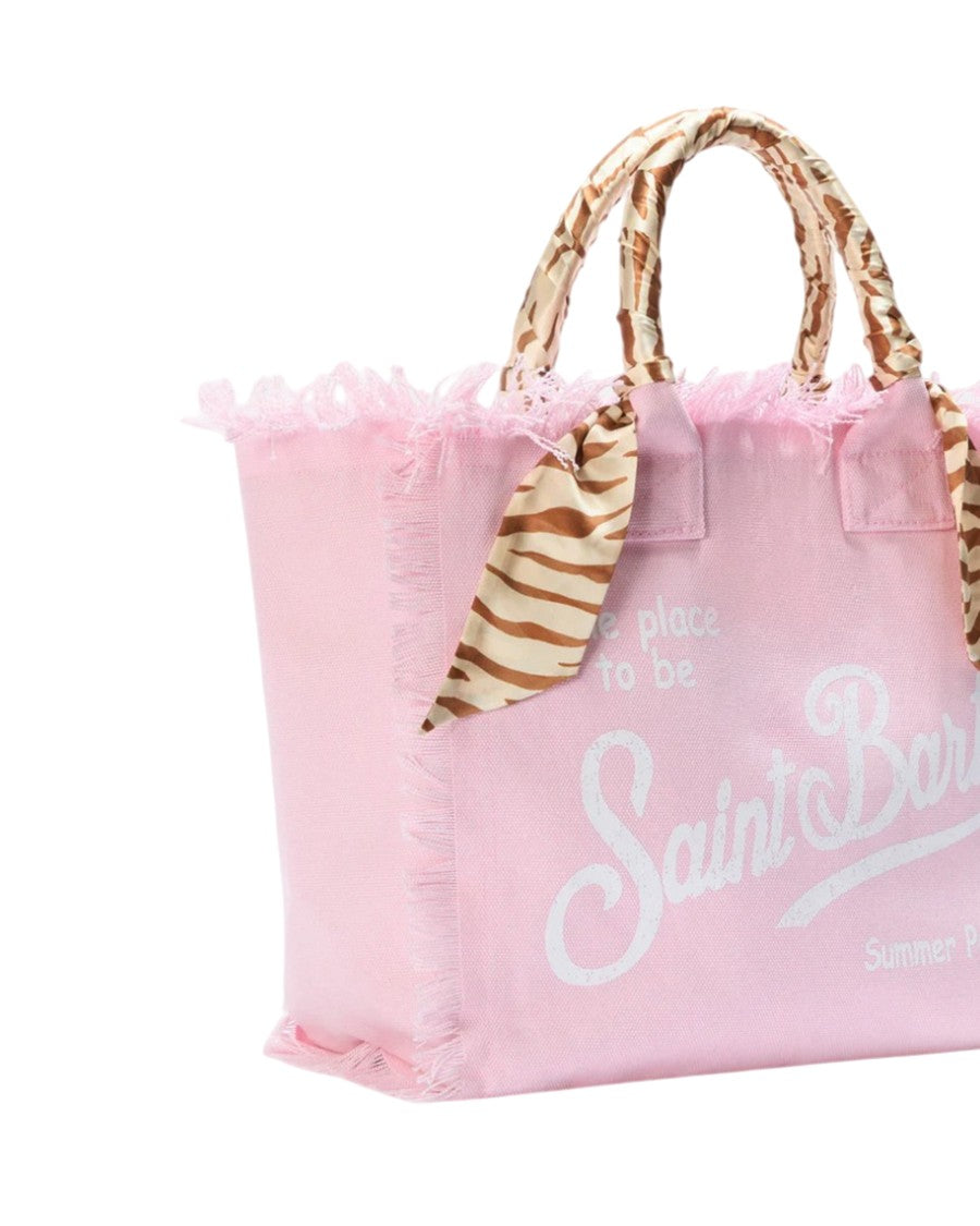 Mc2 Saint Barth Cotton Canvas Tote With Frayed Edges And Attached Scarf